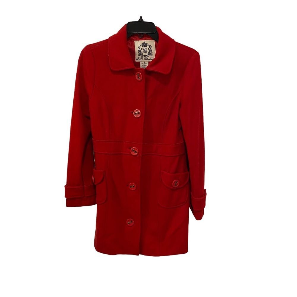 BB Dakota Red Wool Blend Peacoat Button Front Mid Length Trench Coat Medium